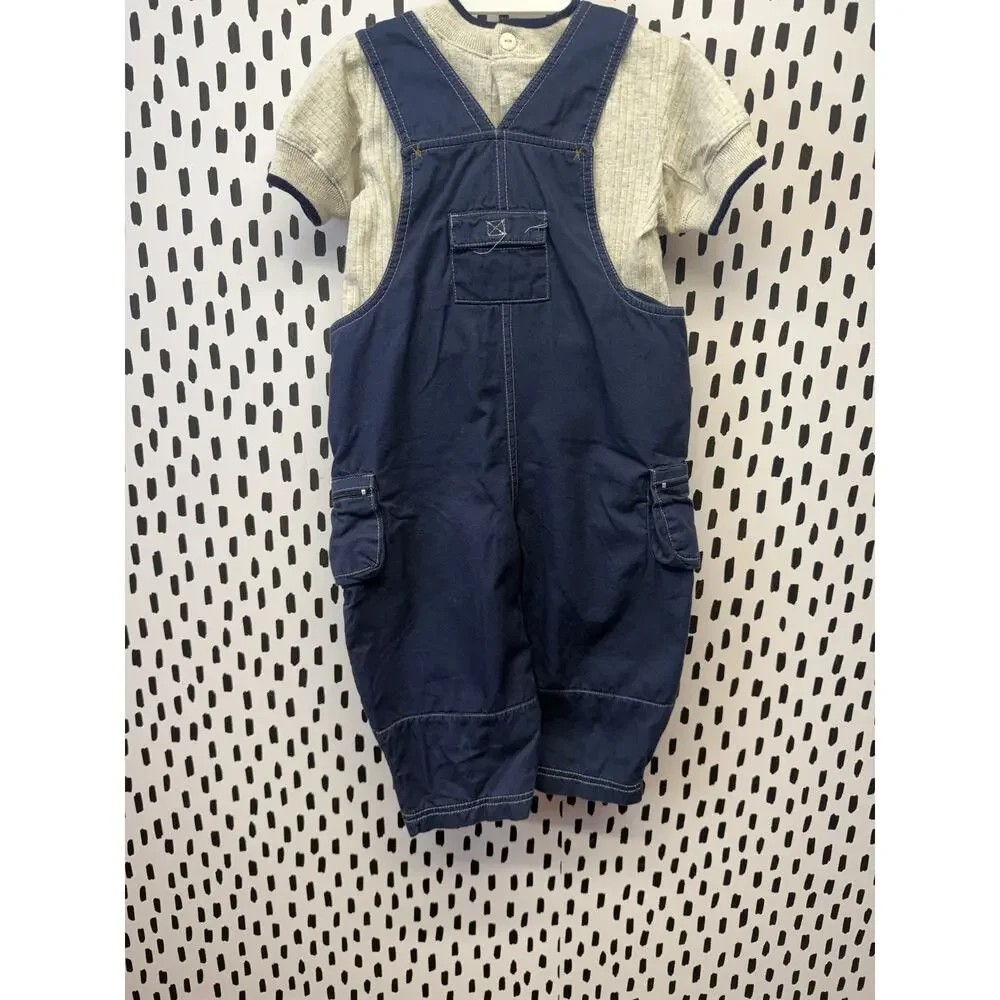 Vintage y2k navy Overalls and shirt Boys Size 18m Baby Headquarters nwot